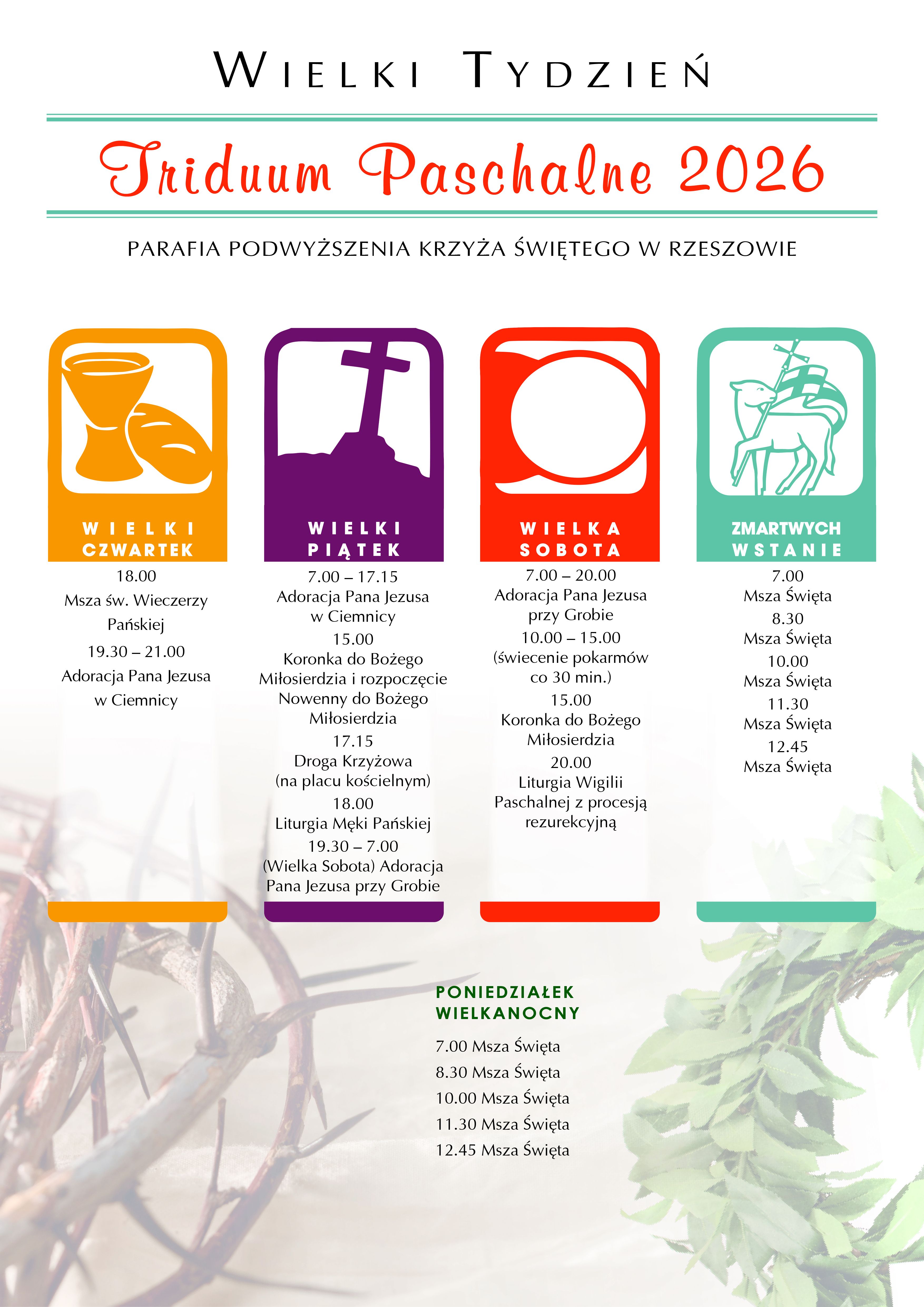 Celebracje Wielkiego Tygodnia i plan czuwań